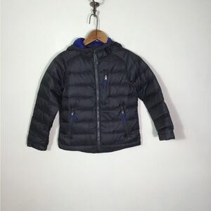 LL Bean Kids Ultralight 650 Down Hooded Jacket DownTek Black Blue M 5-6 296990